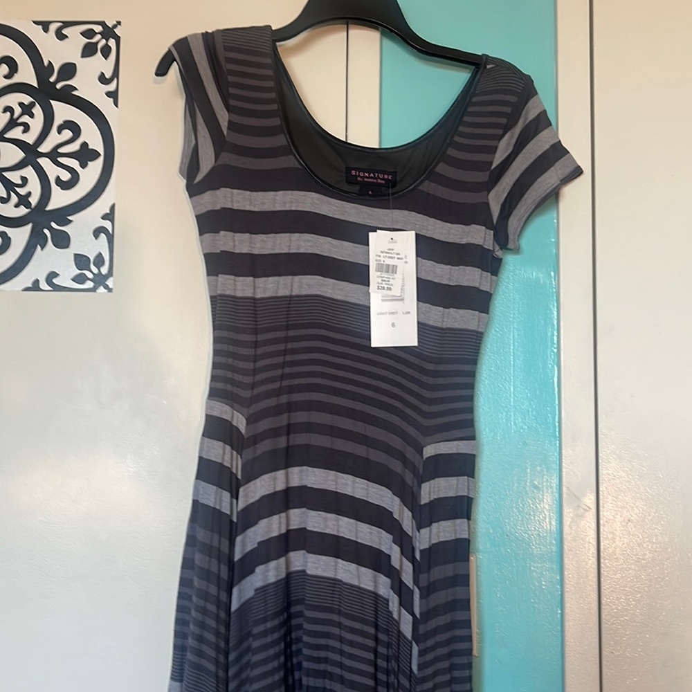 New, Black & Grey Stripped Dress, Layered at the Bottom. size 6